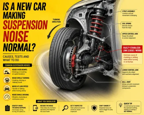 Is a New Car Making Suspension Noise Normal? Causes, Tests and What to Do
